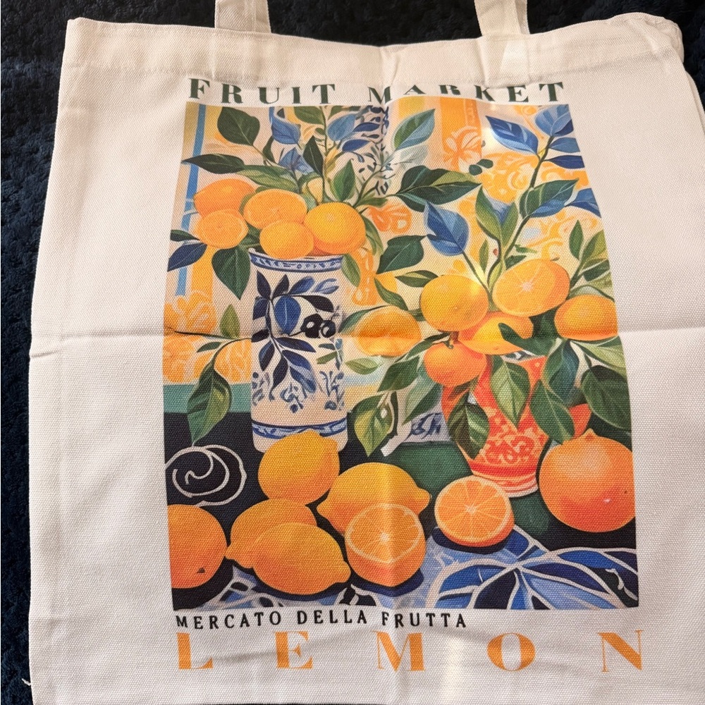 Lemon Canvas Print Tote Bag New - Blue/White - Picture 5 of 5